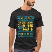 Funny Ugly Hanukkah Sweater Lets get Lit Menorah T-shirt (Voorkant)