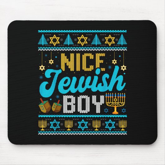 Funny Ugly Hanukkah Sweater Nice Jewish Boy Matchi Muismat (Voorkant)