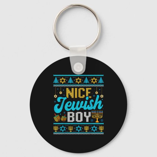 Funny Ugly Hanukkah Sweater Nice Jewish Boy Matchi Sleutelhanger (Voorkant)