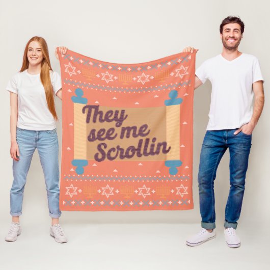Funny Ugly Hanukkah ziet me T-shirt met Scrollin Fleece Deken (In situ)