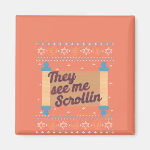 Funny Ugly Hanukkah ziet me T-shirt met Scrollin Magneet