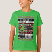 Funny Ugly Kerstmis Dinosaur Piano T-shirt (Voorkant)