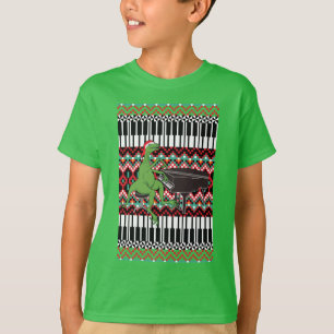 Funny Ugly Kerstmis Dinosaur Piano T-shirt