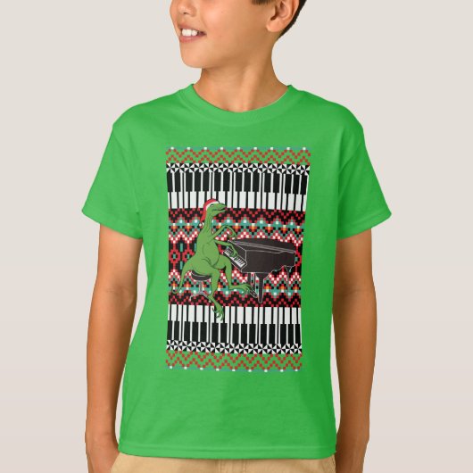 Funny Ugly Kerstmis Dinosaur Piano T-shirt (Voorkant)