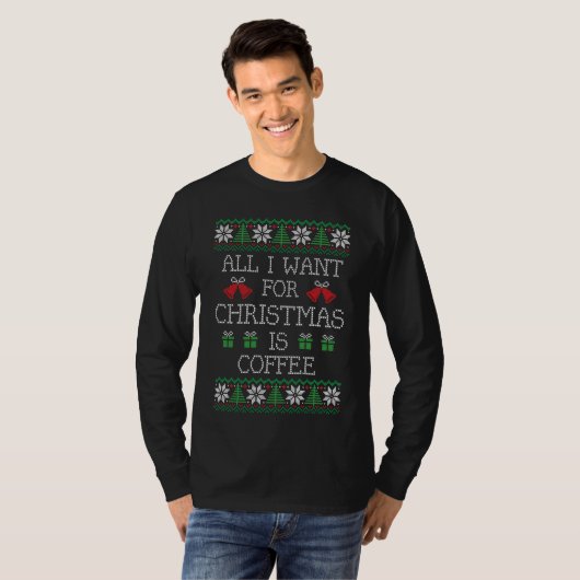 Funny Ugly KerstSweater Coffee Knit Script T-shirt (Voorkant volledig)