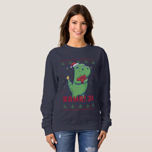 Funny Ugly KerstSweater Cute T-Rex Dinosaur Trui (Voorkant volledig)