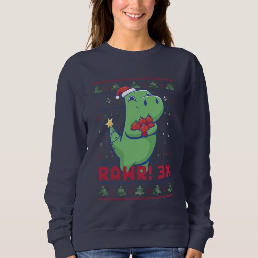 Funny Ugly KerstSweater Cute T-Rex Dinosaur Trui (Voorkant)