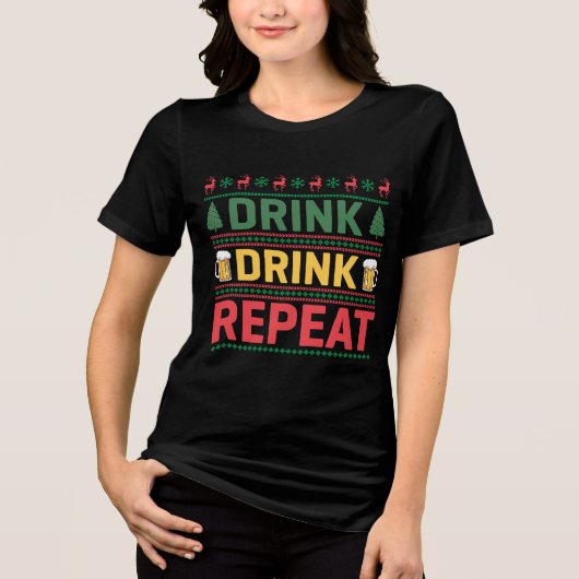 Funny Ugly KerstSweater Drink Beer Script Tri-Blend Shirt (Voorkant)