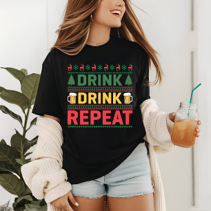 Funny Ugly KerstSweater Drink Beer Script Tri-Blend Shirt