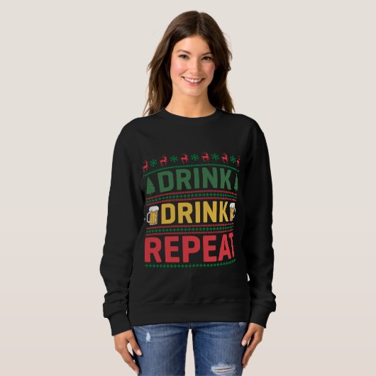 Funny Ugly KerstSweater Drink Beer Script Trui (Voorkant volledig)