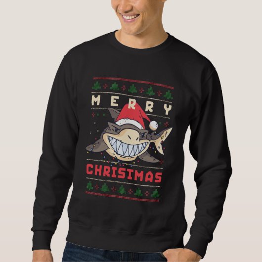 Funny Ugly KerstSweater glimlachend Shark Santa Trui (Voorkant)