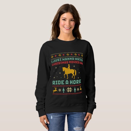 Funny Ugly KerstSweater Horseriding Horse Trui (Voorkant volledig)