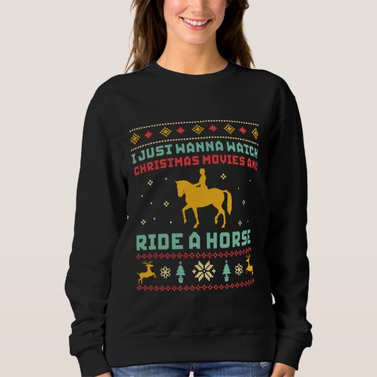 Funny Ugly KerstSweater Horseriding Horse Trui (Voorkant)