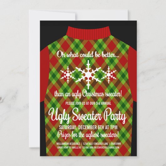 Funny Ugly KerstSweater Party Invitation Kaart (Voorkant)
