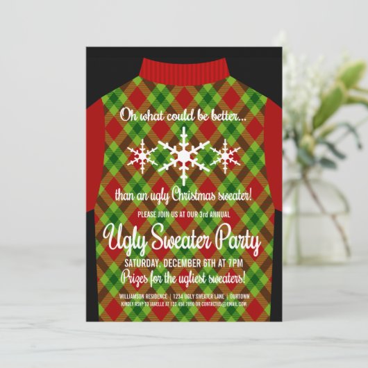 Funny Ugly KerstSweater Party Invitation Kaart (Staand voorkant)