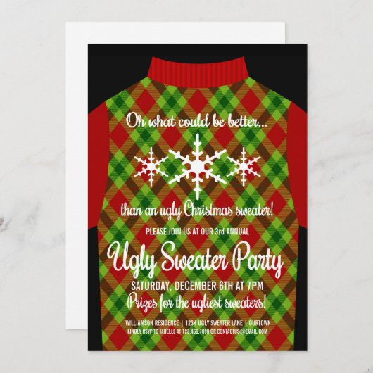 Funny Ugly KerstSweater Party Invitation Kaart (Voorkant / Achterkant)
