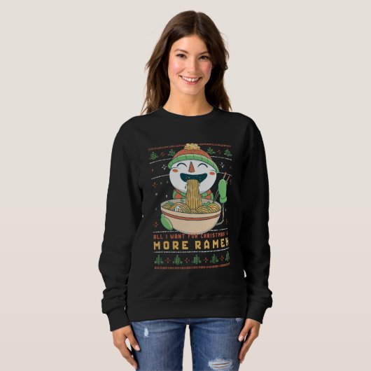 Funny Ugly kerstSweater Snowman die Ramen eet Trui (Voorkant volledig)