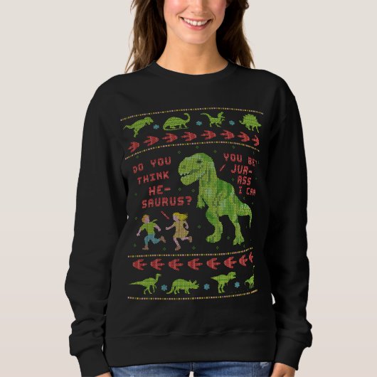 Funny Ugly KerstSweater | T Rex Dinosaur Pun Trui (Voorkant)