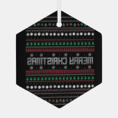 Funny Ugly Merry-kerstpatroon Glas Ornament (Achterkant)