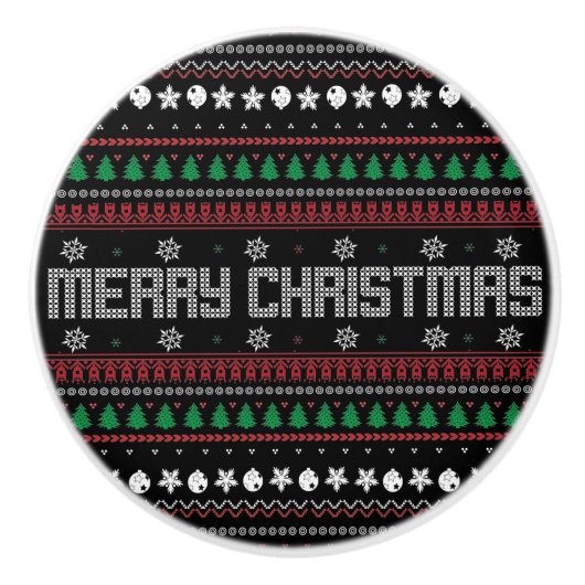 Funny Ugly Merry-kerstpatroon Keramische Knop (Voorkant)