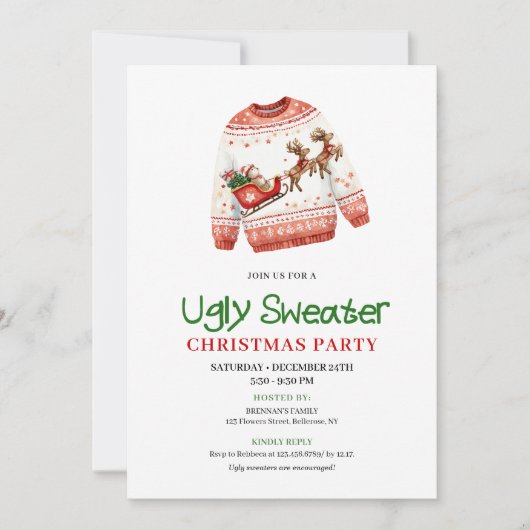 Funny Ugly Sweater Christmas Party Invitation Kaart (Voorkant)