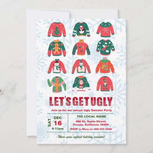 Funny Ugly Sweater Christmas Party Kaart (Voorkant)