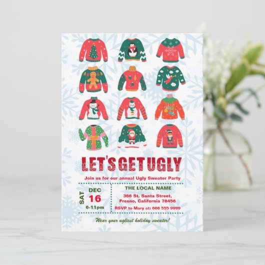 Funny Ugly Sweater Christmas Party Kaart (Staand voorkant)