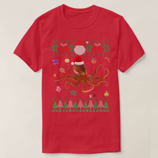 Funny Ugly Sweater KerstAnimals Santa Octopus T-shirt (Design voorkant)