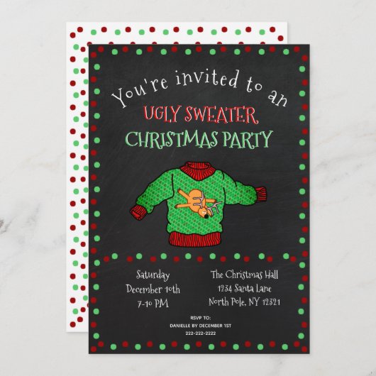 Funny Ugly Sweater Kerstparty Chalkboard Kaart (Voorkant / Achterkant)