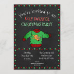 Funny Ugly Sweater Kerstparty Chalkboard Kaart<br><div class="desc">Nodig vrienden,  familie en gasten uit voor je lelijke zweet kerstfeest!  Geniet van goede tijden en maak herinneringen met de lelijkste kersttrui die je kunt vinden!  Aangepast met je partijgegevens!</div>