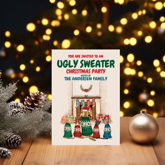 Funny Ugly Sweater Kerstparty met honden Kaart