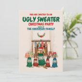 Funny Ugly Sweater Kerstparty met honden Kaart (Staand voorkant)