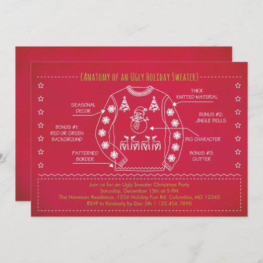 Funny Ugly Sweater-kerstuitnodiging Kaart (Voorkant / Achterkant)