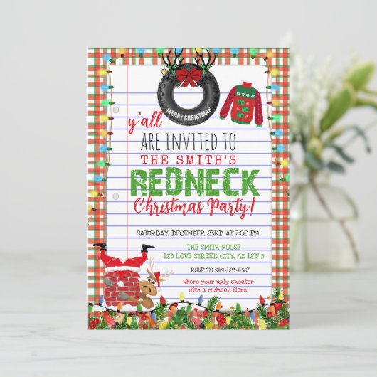 Funny Ugly Sweater Redneck Kerstparty Kaart (Staand voorkant)