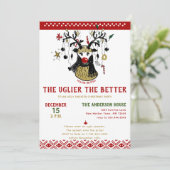 Funny Ugly Sweater Reindeer Nordic Holiday Party Kaart (Staand voorkant)