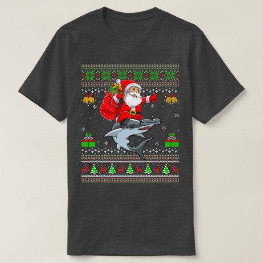Funny Ugly Xmas Santa Riding Hammerhead Shark Fish T-shirt (Design voorkant)