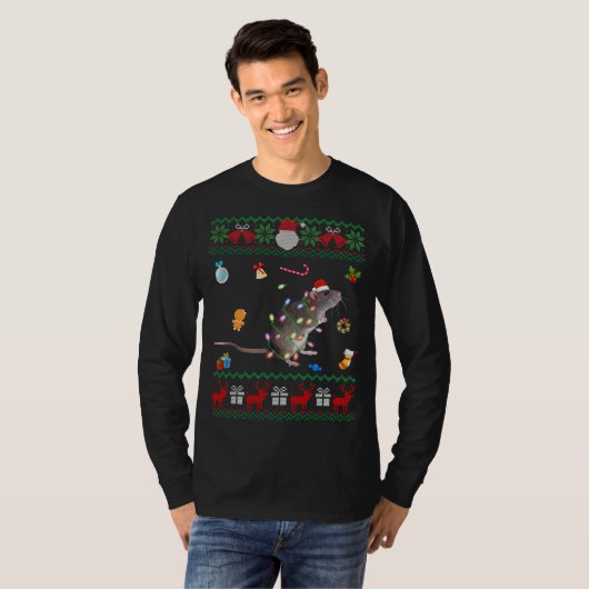 Funny Ugly Xmas Sweater Animals Lights Kerstmis R T-shirt (Voorkant volledig)