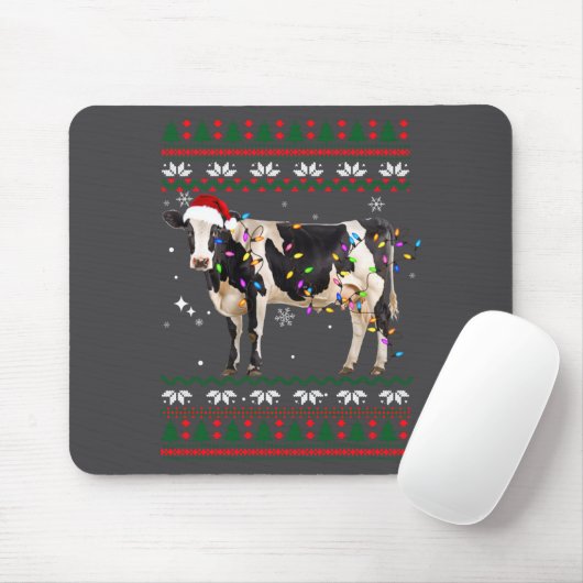 Funny Ugly Xmas Sweater Dairy Cow Farmer Lights Ch Muismat (Met muis)
