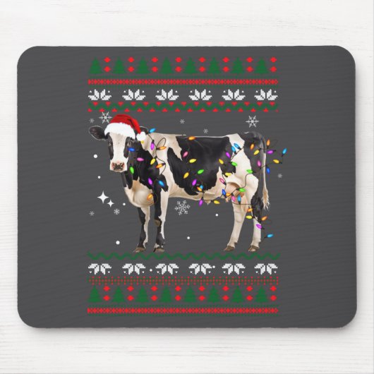 Funny Ugly Xmas Sweater Dairy Cow Farmer Lights Ch Muismat (Voorkant)