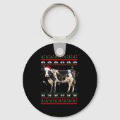 Funny Ugly Xmas Sweater Dairy Cow Farmer Lights Ch Sleutelhanger (Voorkant)