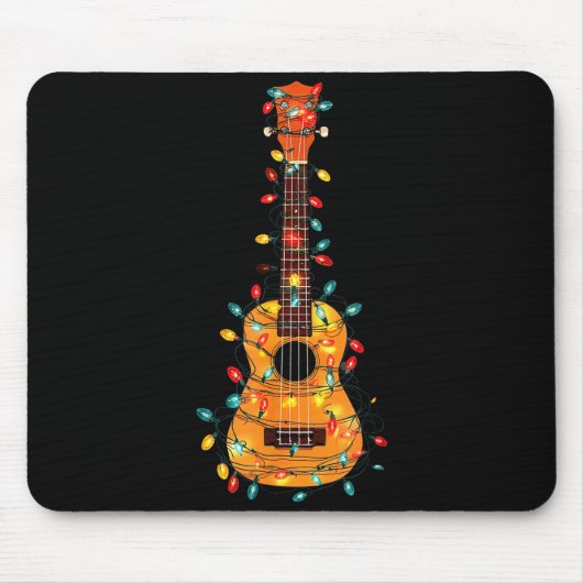 Funny Ukulele Christmas Graphics Lights Lover Play Muismat (Voorkant)