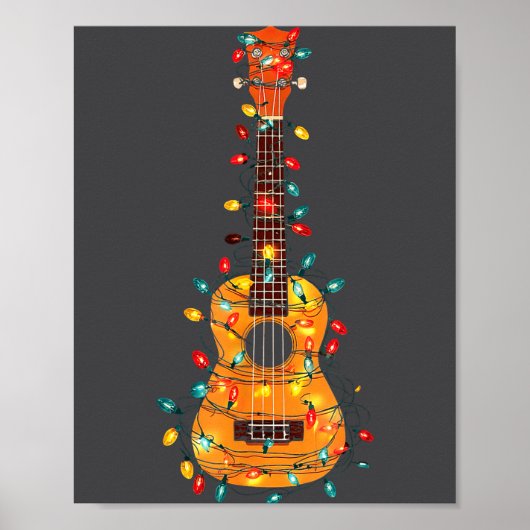 Funny Ukulele Christmas Graphics Lights Lover Play Poster (Voorkant)