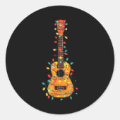 Funny Ukulele Christmas Graphics Lights Lover Play Ronde Sticker (Voorkant)