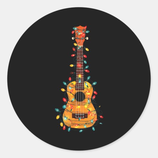 Funny Ukulele Christmas Graphics Lights Lover Play Ronde Sticker (Voorkant)