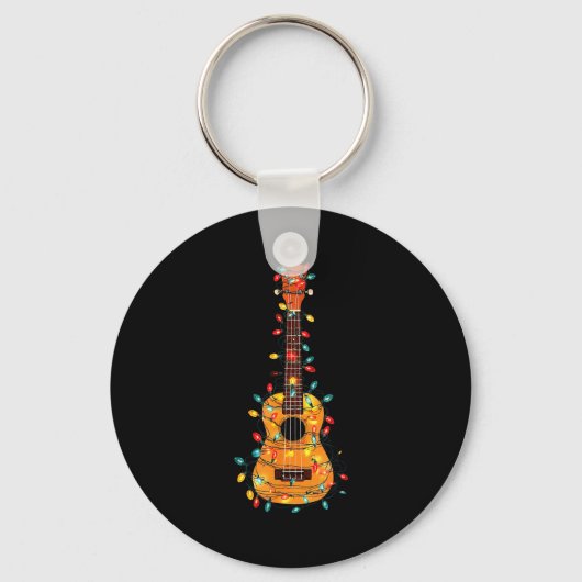 Funny Ukulele Christmas Graphics Lights Lover Play Sleutelhanger (Voorkant)