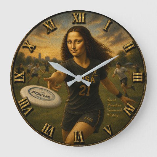 Funny Ultimate Frisbee Mona Lisa Flying Disc Art Grote Klok (Voorkant)