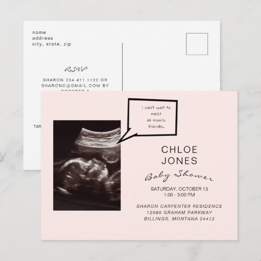 Funny Ultrasound Baby shower Roze uitnodiging (Voorkant / Achterkant)