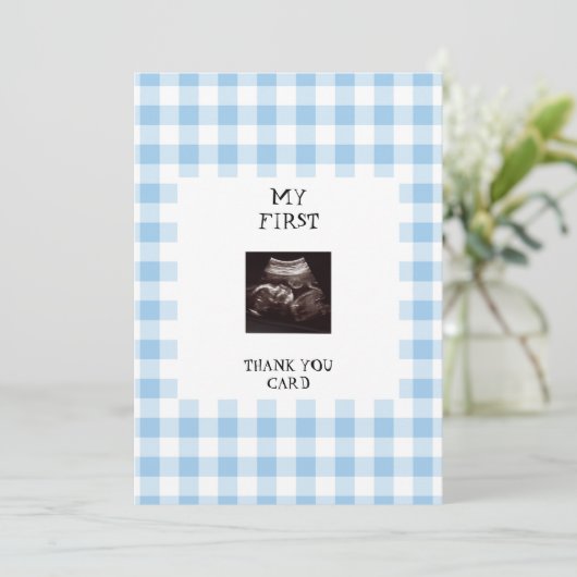 Funny Ultrasound Blue Baby shower dank u Kaart (Staand voorkant)