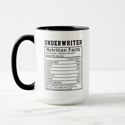 Funny Underwriter Nutrition Facts Finance Gift Mok (Links)