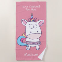 Funny Unicorn, aangepaste naam en kleurenhanddoek